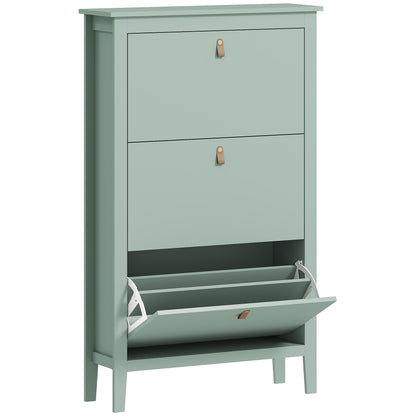 Diveve Wooden Mint Green Modern 3 Drawer Shoe Cabinet Faux Leather Handles