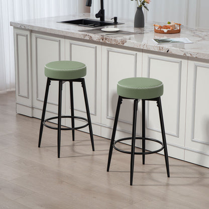 Rivali Faux Leather Green And Black Bar Stools Set Of 2 With Footrests