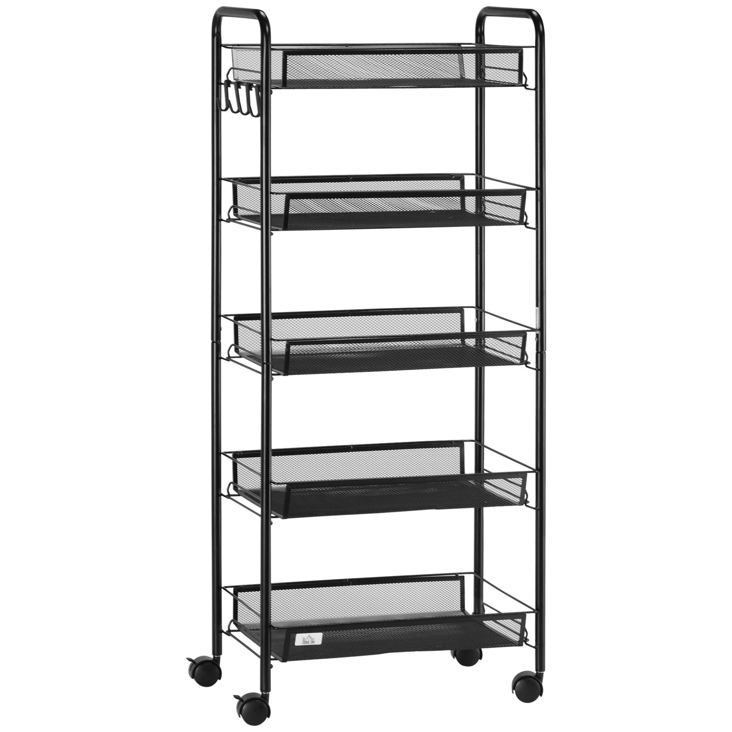 Velu Metal Black 5 Basket Steel Storage Trolley With Wheels