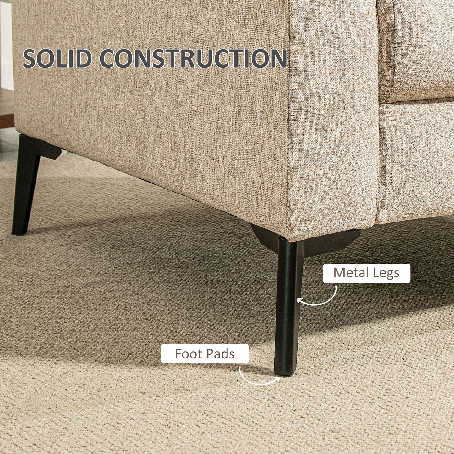 Rapara Linen Look Beige Accent Armchair Black Legs