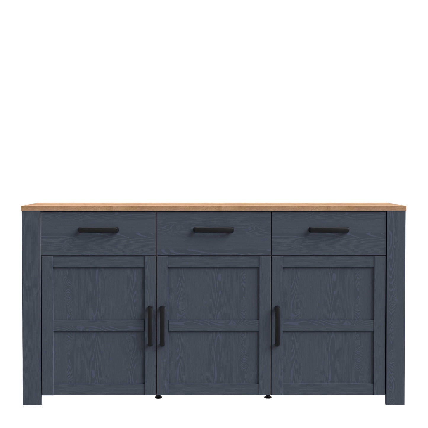 Bramblecroft Navy and Natural Oak Wood Wide Sideboard 3 Door 3 Drawer