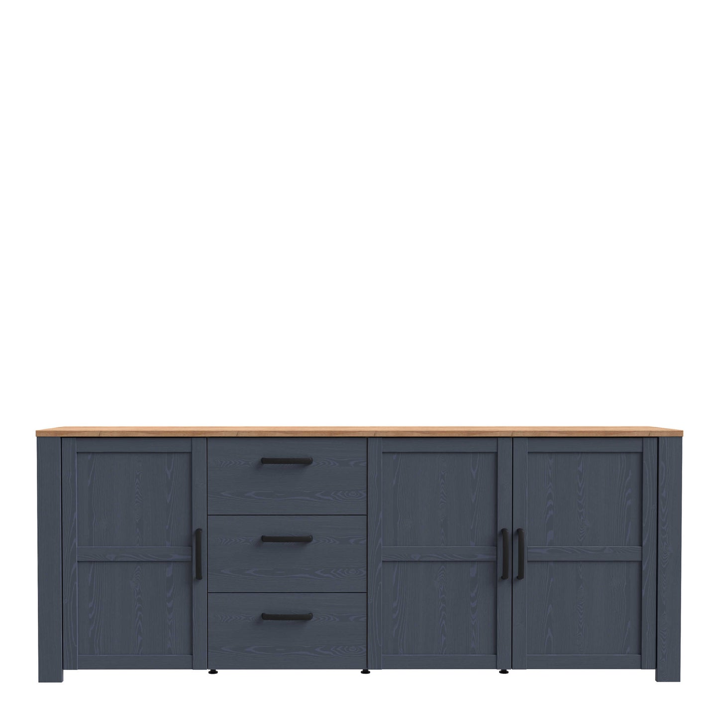 Bramblecroft Large Navy and Natural Oak Wood Sideboard 3 Door 3 Drawer
