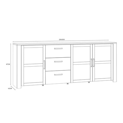 Bramblecroft Large Navy and Natural Oak Wood Sideboard 3 Door 3 Drawer