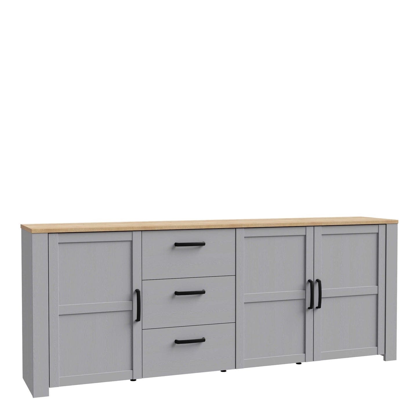 Bramblecroft Large Grey and Natural Oak Wood Sideboard 3 Door 3 Drawer