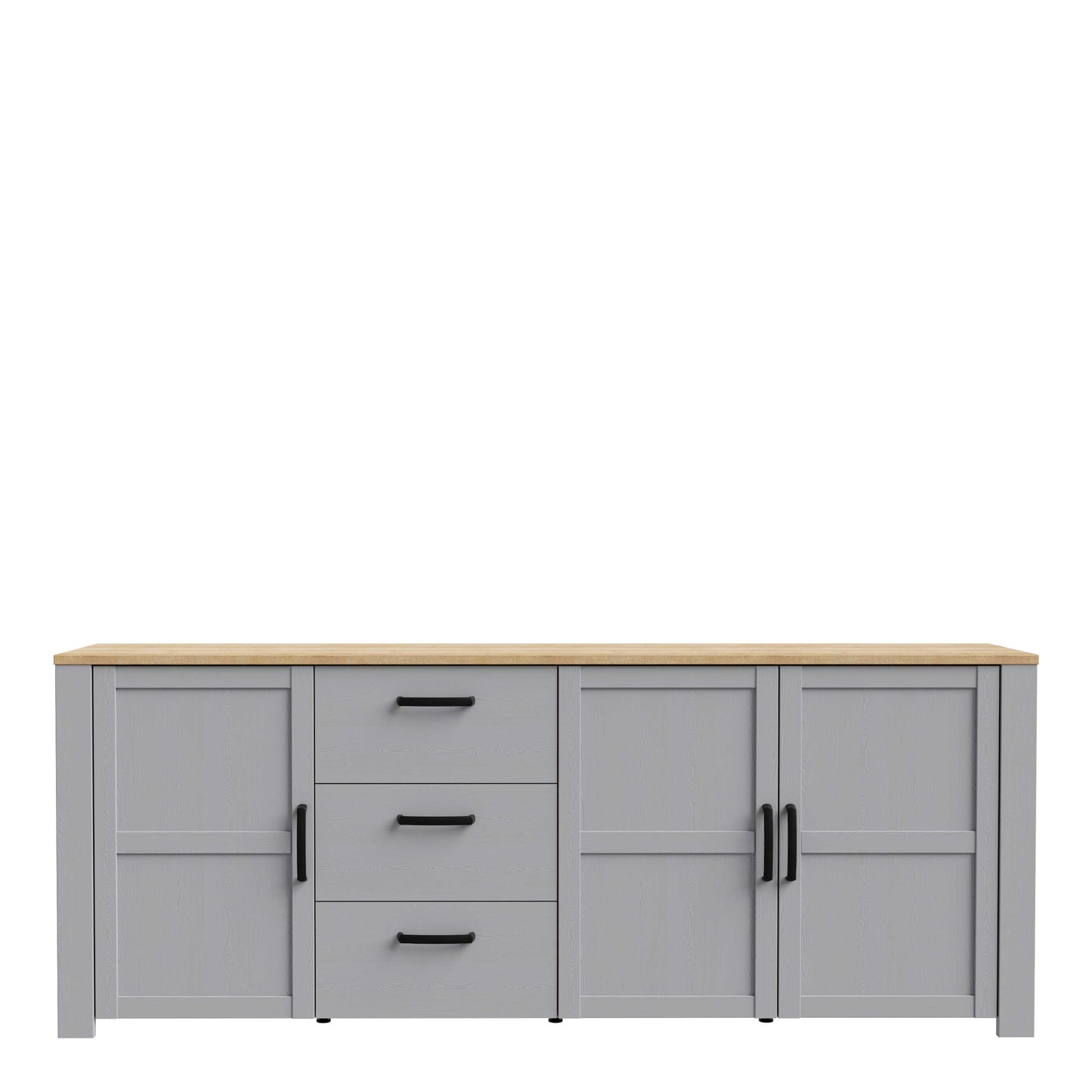 Bramblecroft Large Grey and Natural Oak Wood Sideboard 3 Door 3 Drawer