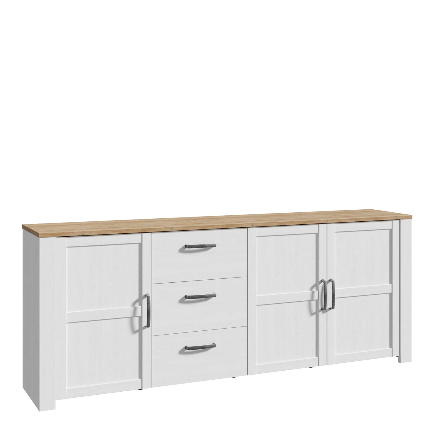 Bramblecroft White and Natural Oak Wood Large Sideboard 3 Door 3 Drawer
