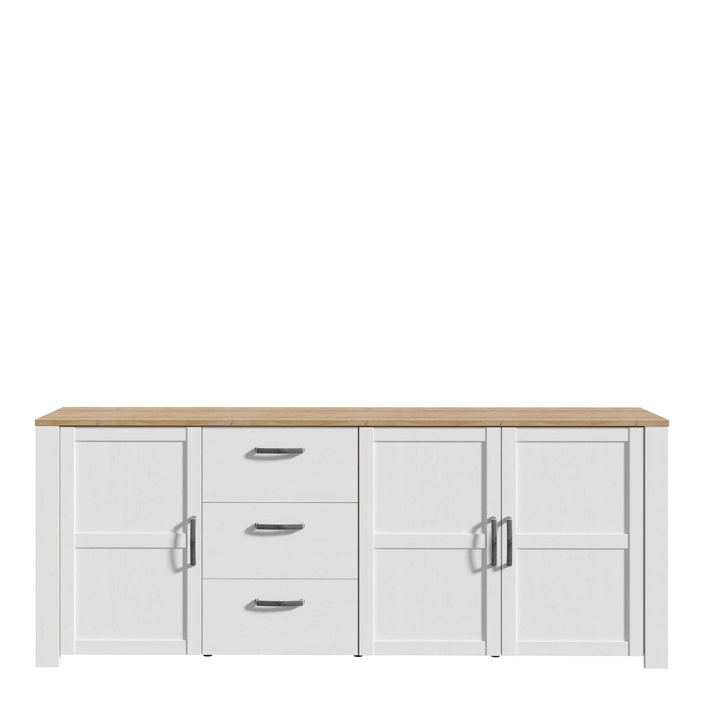 Bramblecroft White and Natural Oak Wood Large Sideboard 3 Door 3 Drawer