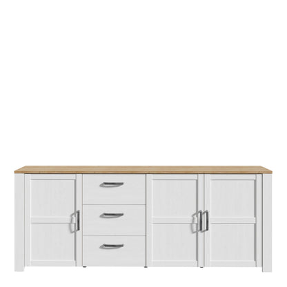 Bramblecroft White and Natural Oak Wood Large Sideboard 3 Door 3 Drawer