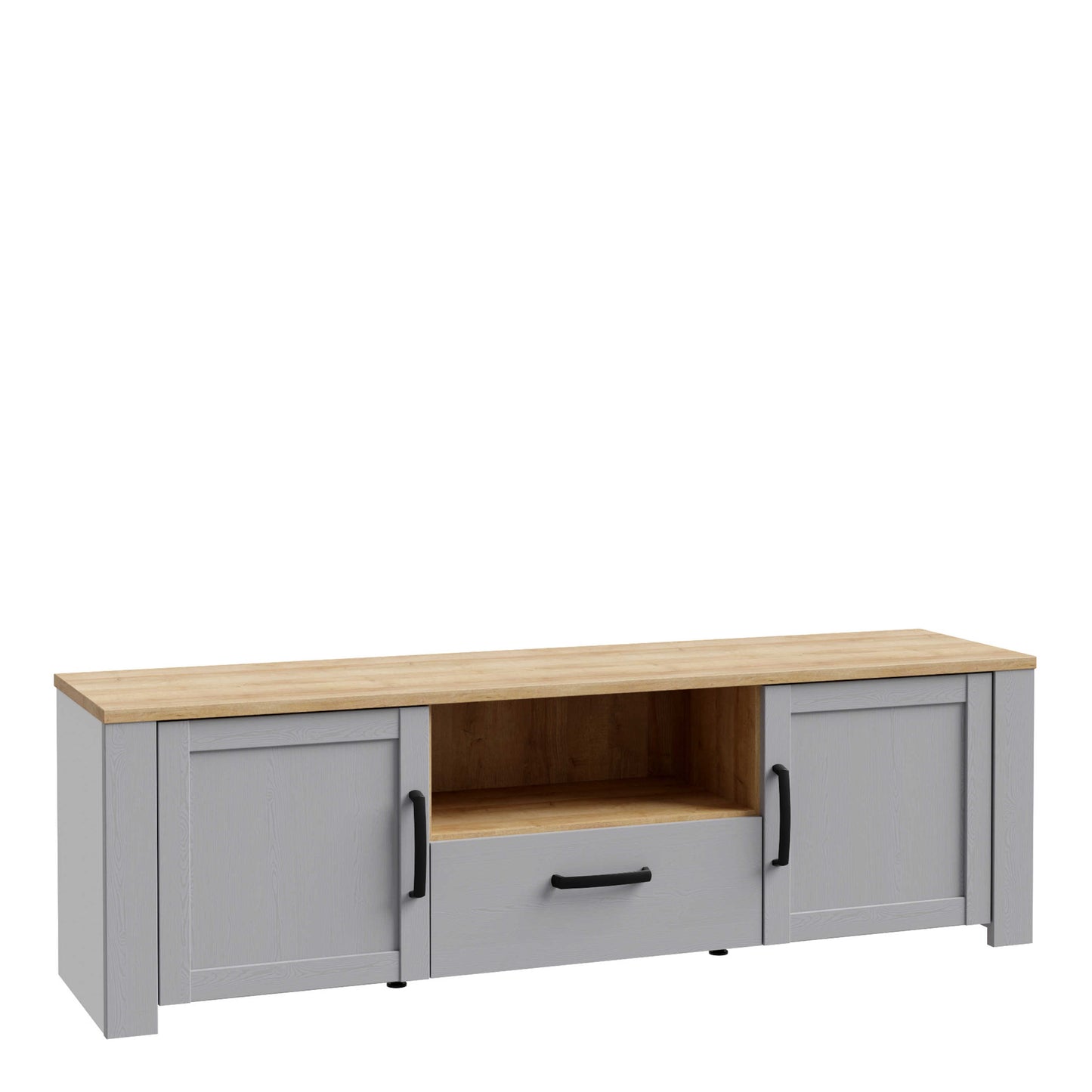 Bramblecroft Grey and Natural Oak Wood TV Unit 2 Door 1 Drawer