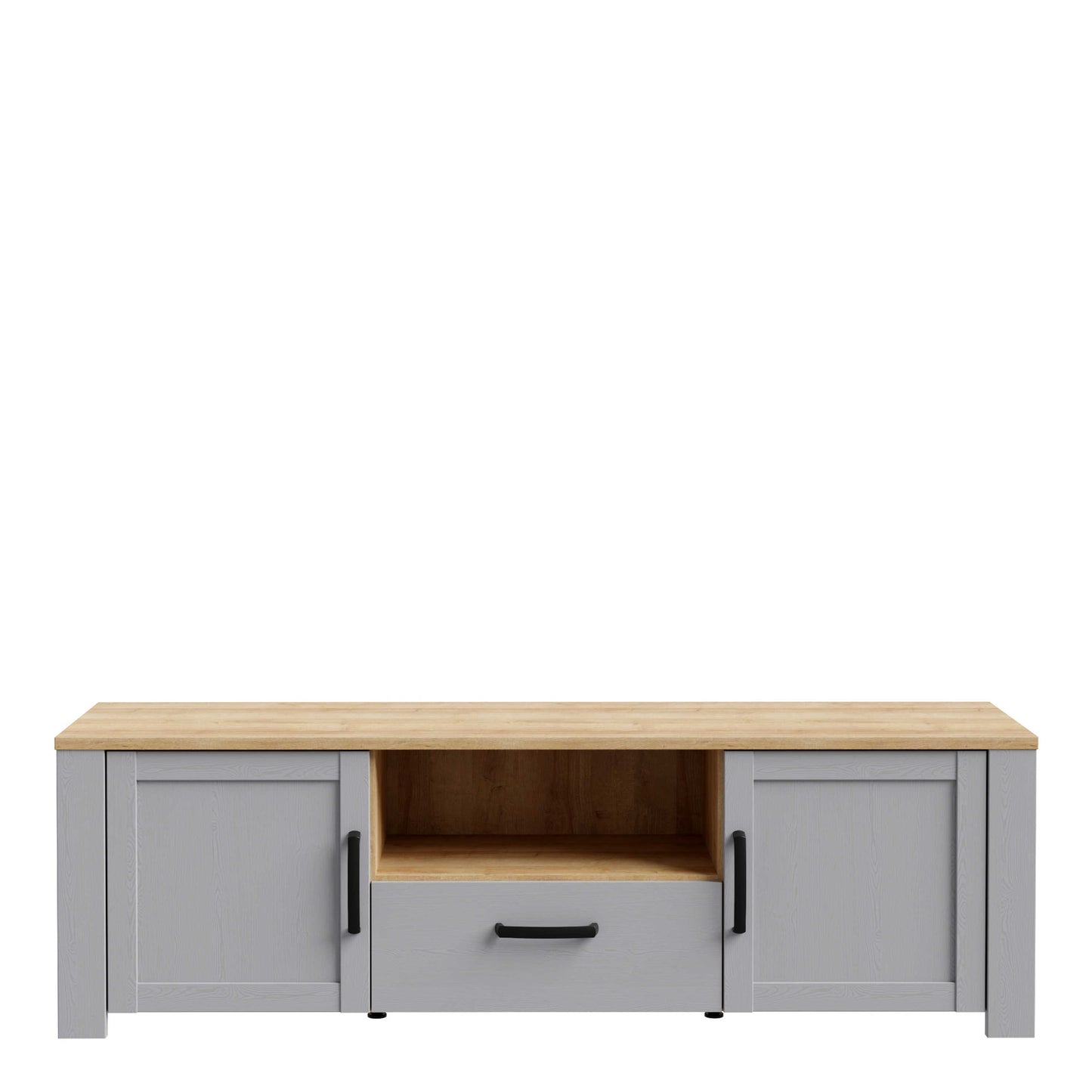Bramblecroft Grey and Natural Oak Wood TV Unit 2 Door 1 Drawer