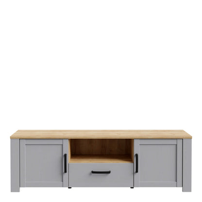 Bramblecroft Grey and Natural Oak Wood TV Unit 2 Door 1 Drawer
