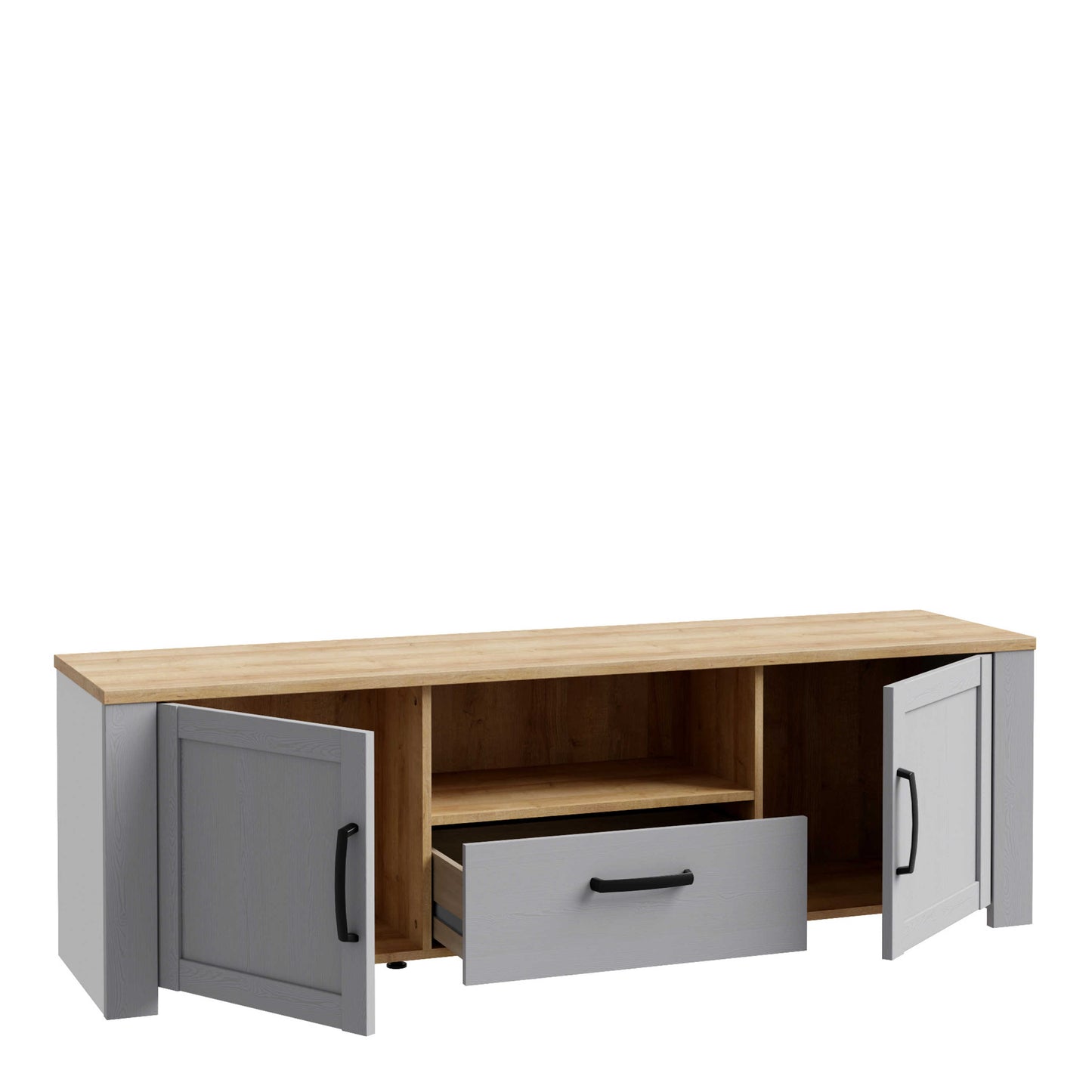 Bramblecroft Grey and Natural Oak Wood TV Unit 2 Door 1 Drawer