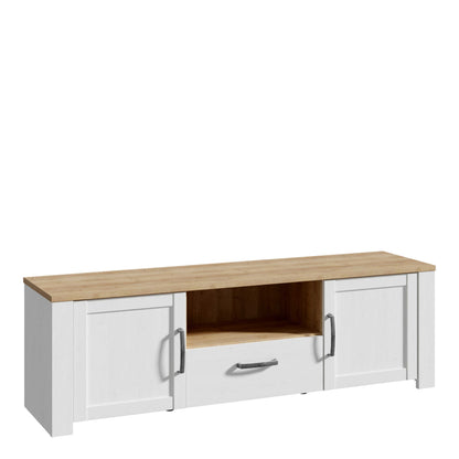 Bramblecroft White and Natural Oak Wood TV Unit 2 Door 1 Drawer