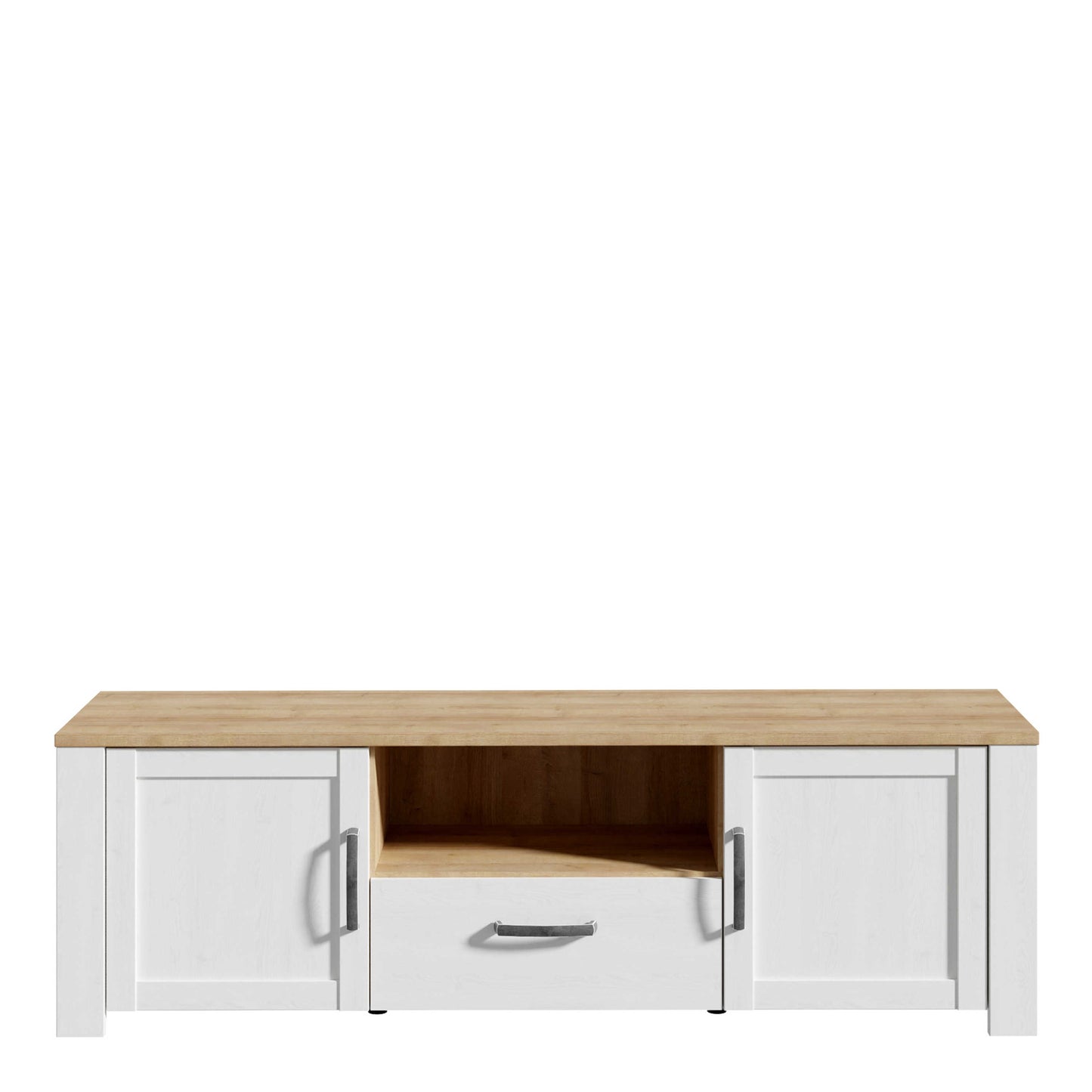 Bramblecroft White and Natural Oak Wood TV Unit 2 Door 1 Drawer