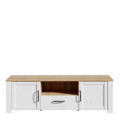Bramblecroft White and Natural Oak Wood TV Unit 2 Door 1 Drawer