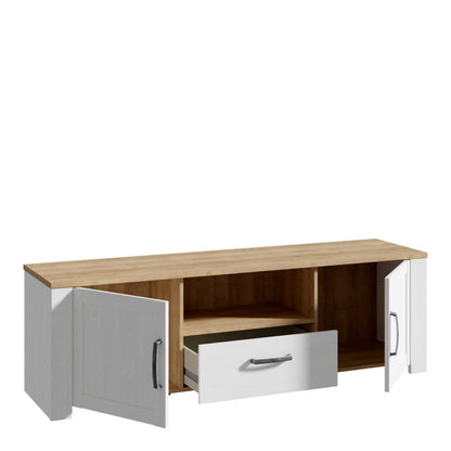 Bramblecroft White and Natural Oak Wood TV Unit 2 Door 1 Drawer