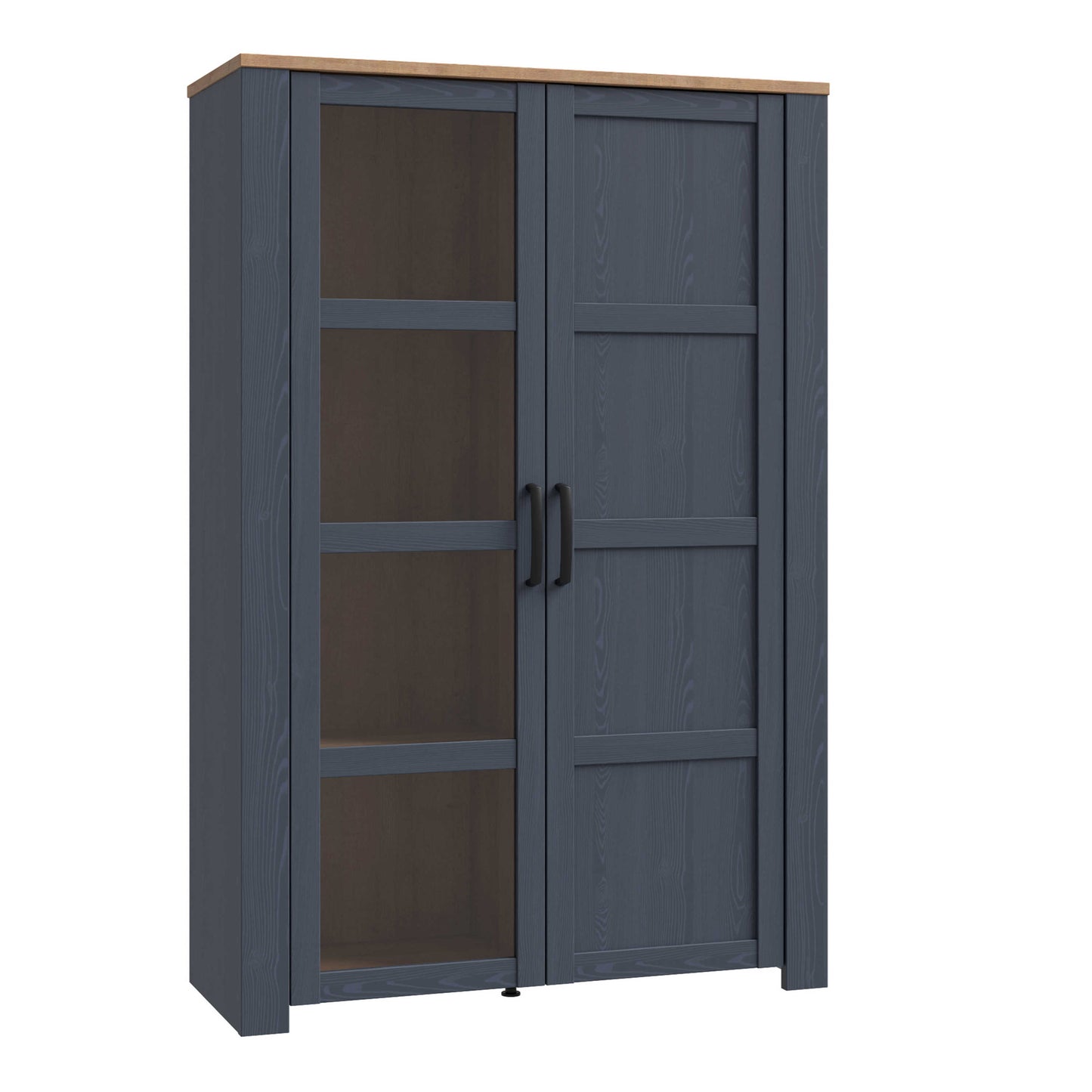 Bramblecroft Navy and Natural Oak Wood Display Cabinet 2 Door