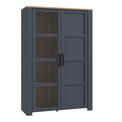 Bramblecroft Navy and Natural Oak Wood Display Cabinet 2 Door