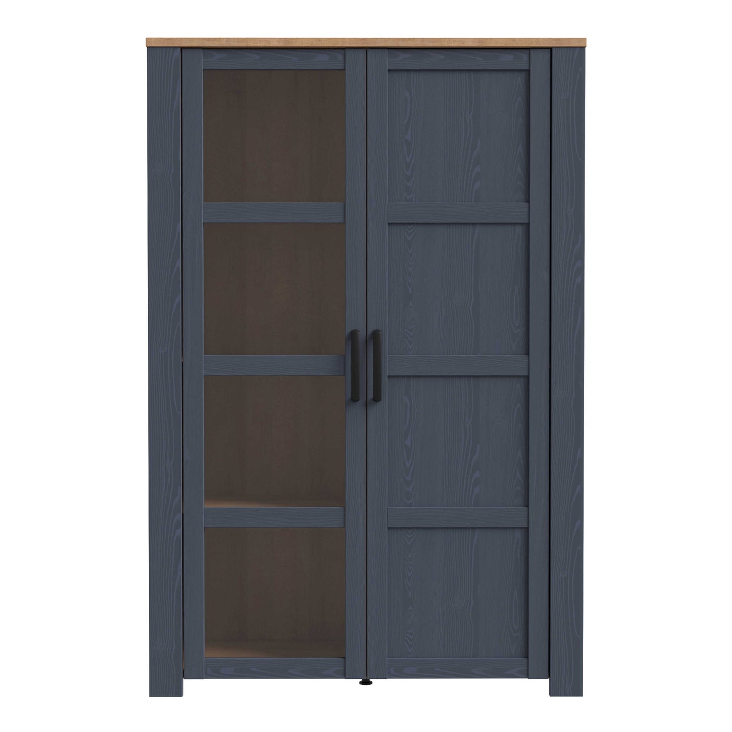 Bramblecroft Navy and Natural Oak Wood Display Cabinet 2 Door