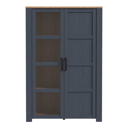 Bramblecroft Navy and Natural Oak Wood Display Cabinet 2 Door