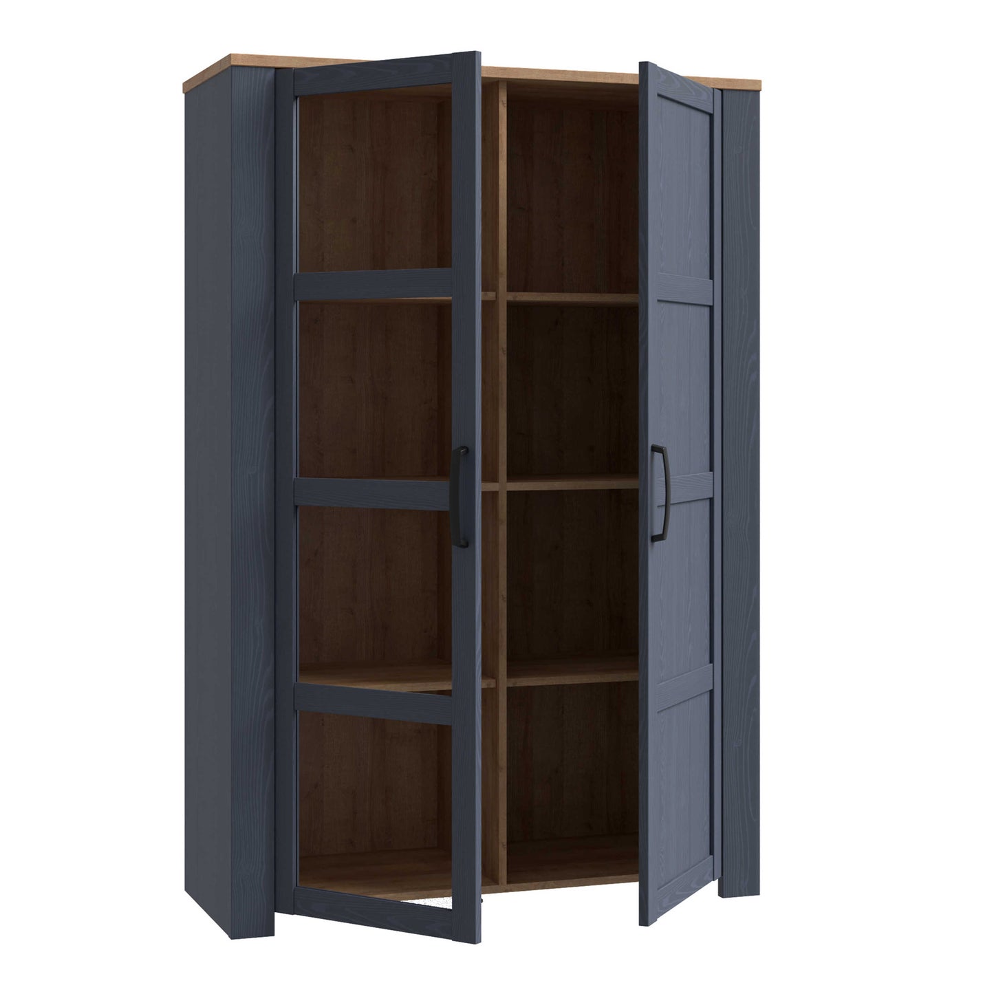 Bramblecroft Navy and Natural Oak Wood Display Cabinet 2 Door