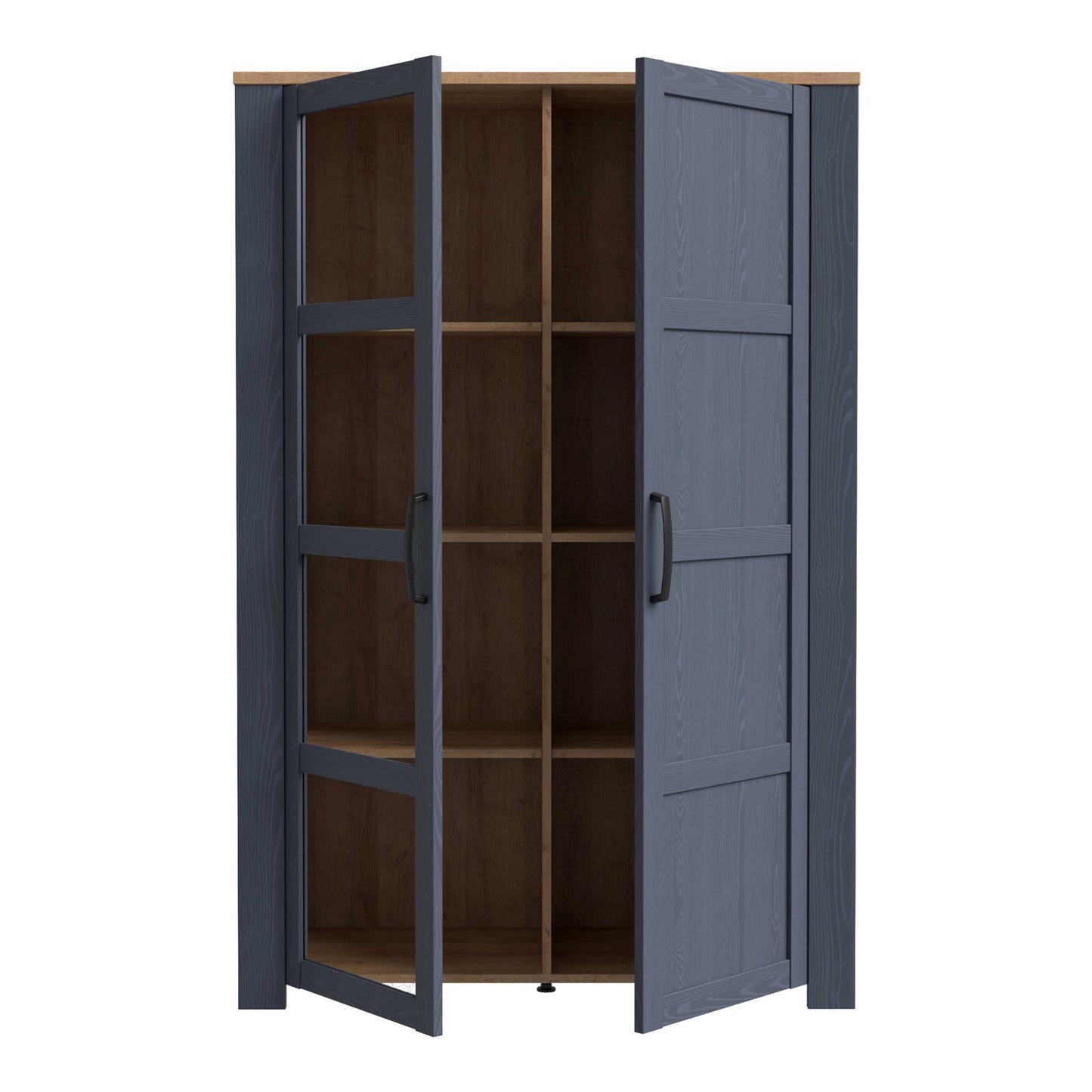 Bramblecroft Navy and Natural Oak Wood Display Cabinet 2 Door