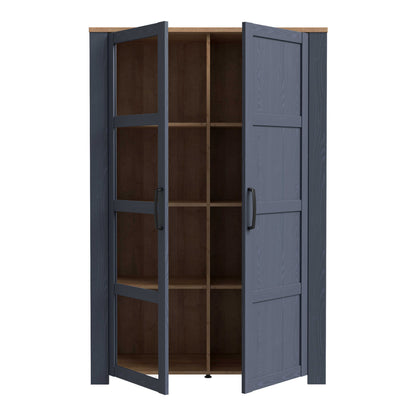 Bramblecroft Navy and Natural Oak Wood Display Cabinet 2 Door
