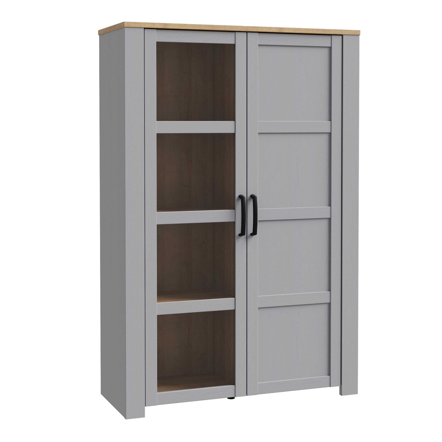 Bramblecroft Grey and Natural Oak Wood Display Cabinet 2 Door