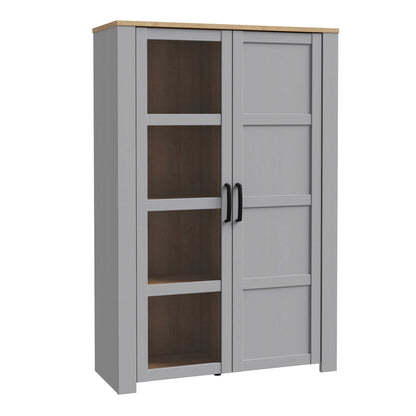 Bramblecroft Grey and Natural Oak Wood Display Cabinet 2 Door