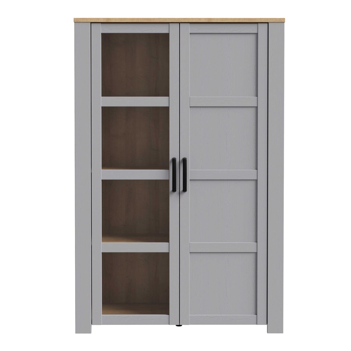 Bramblecroft Grey and Natural Oak Wood Display Cabinet 2 Door
