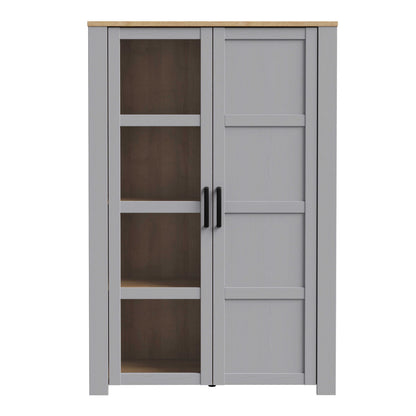 Bramblecroft Grey and Natural Oak Wood Display Cabinet 2 Door