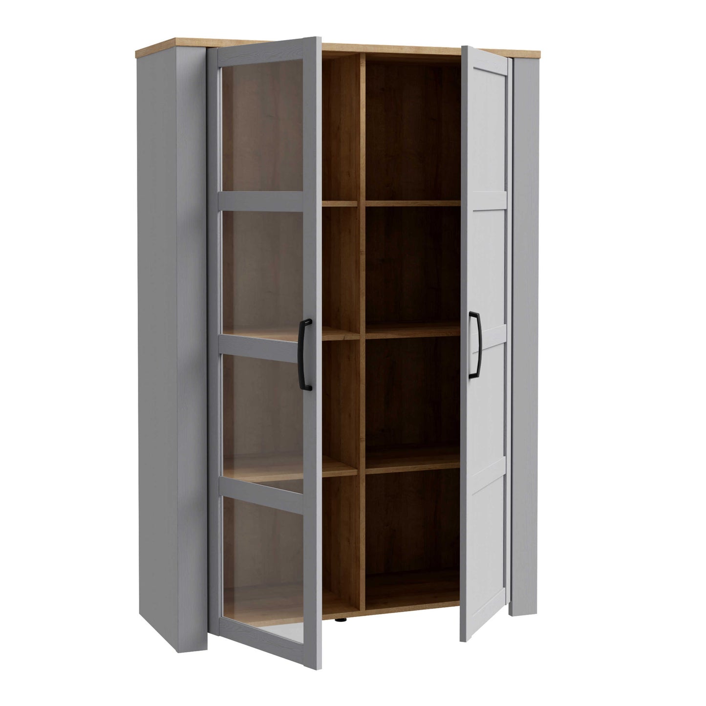 Bramblecroft Grey and Natural Oak Wood Display Cabinet 2 Door