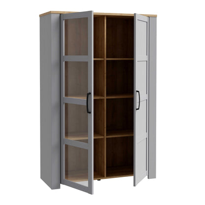 Bramblecroft Grey and Natural Oak Wood Display Cabinet 2 Door