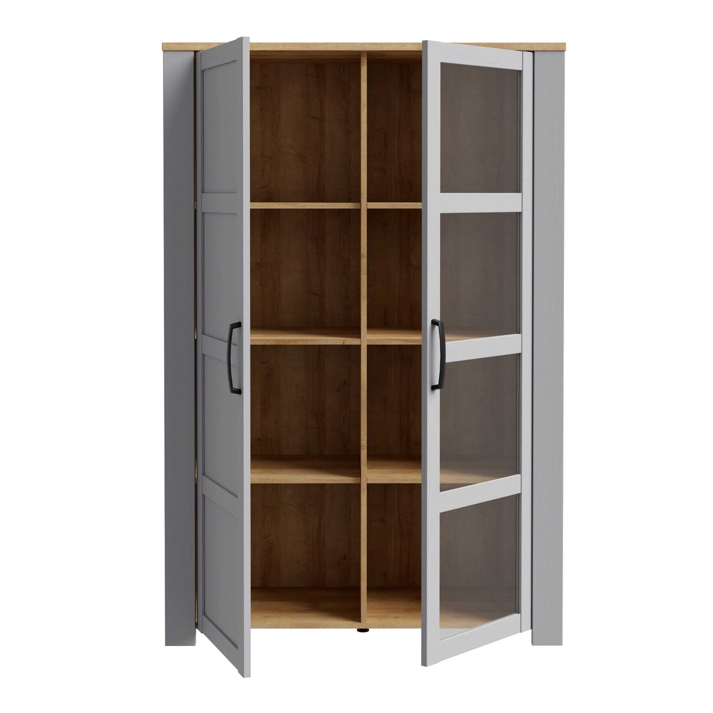 Bramblecroft Grey and Natural Oak Wood Display Cabinet 2 Door
