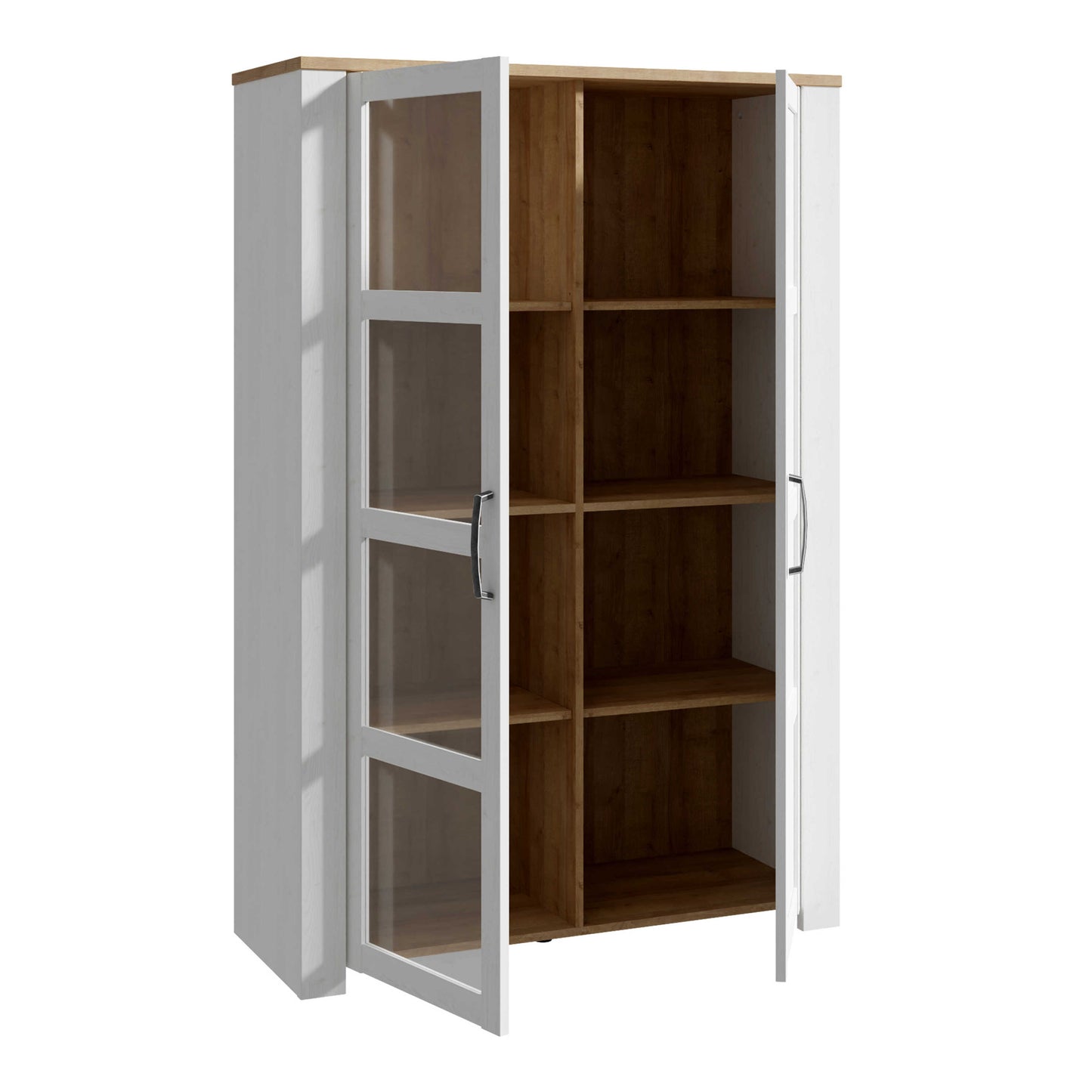 Bramblecroft White and Natural Oak Wood Display Cabinet 2 Doors