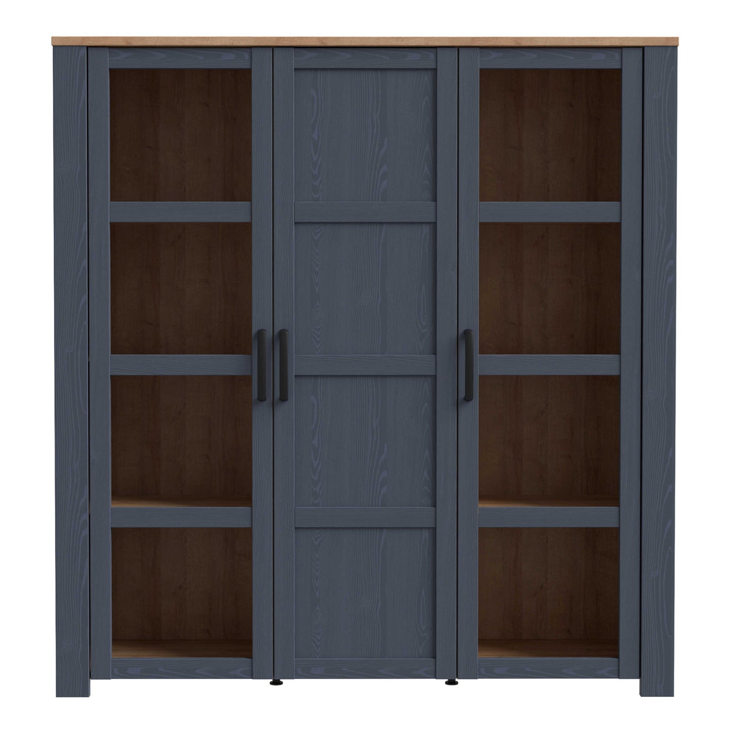 Bramblecroft Navy and Natural Oak Wood 3 Door Large Display Cabinet
