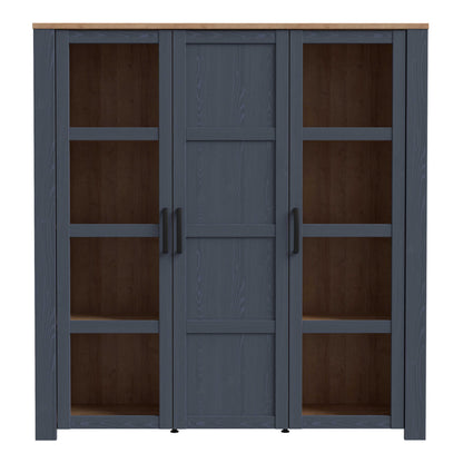 Bramblecroft Navy and Natural Oak Wood 3 Door Large Display Cabinet