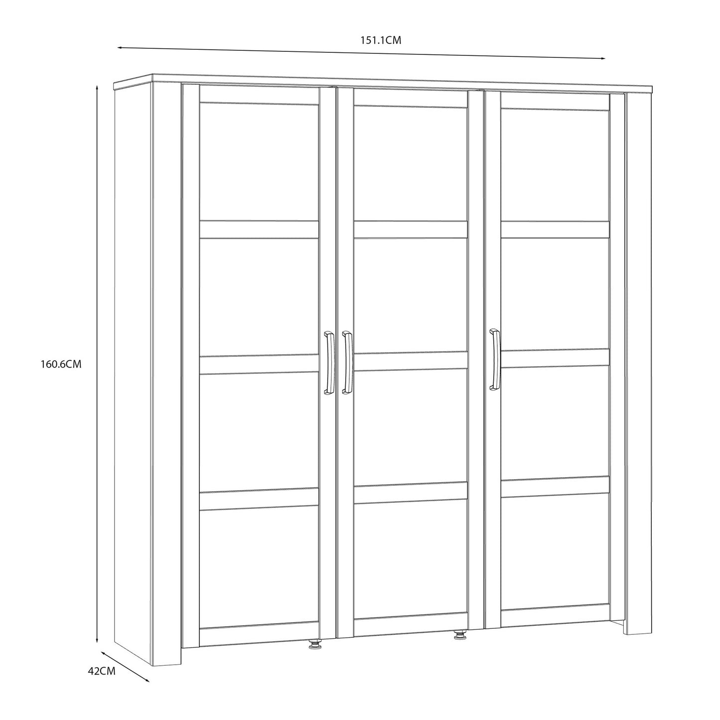 Bramblecroft Navy and Natural Oak Wood 3 Door Large Display Cabinet
