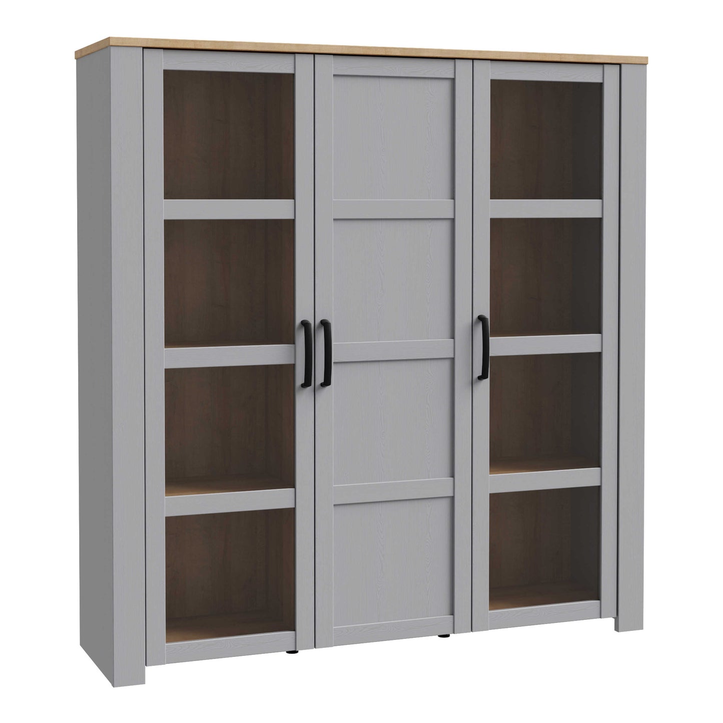 Bramblecroft Grey and Natural Oak Wood Large Display Cabinet 3 Door