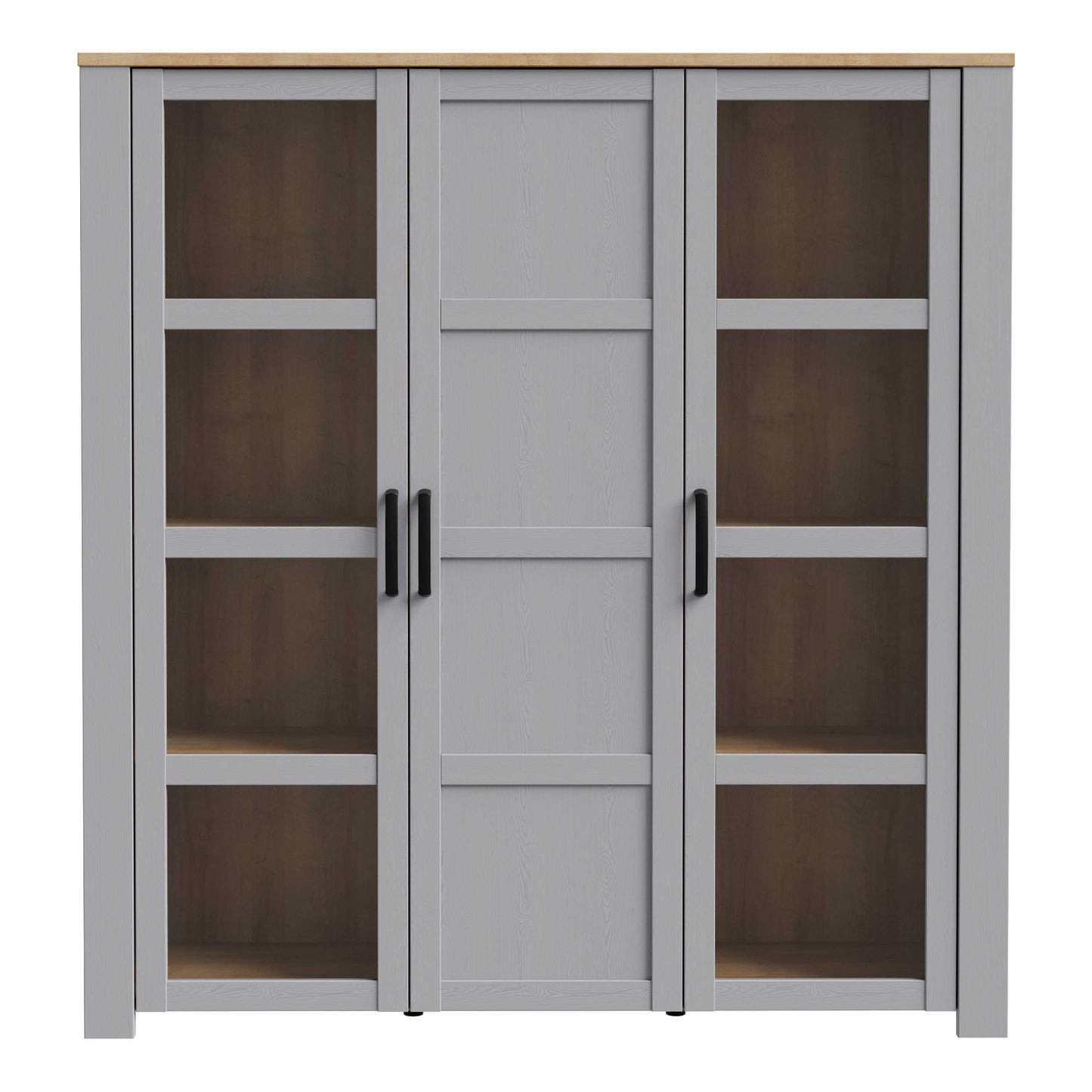 Bramblecroft Grey and Natural Oak Wood Large Display Cabinet 3 Door