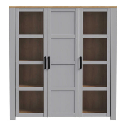 Bramblecroft Grey and Natural Oak Wood Large Display Cabinet 3 Door