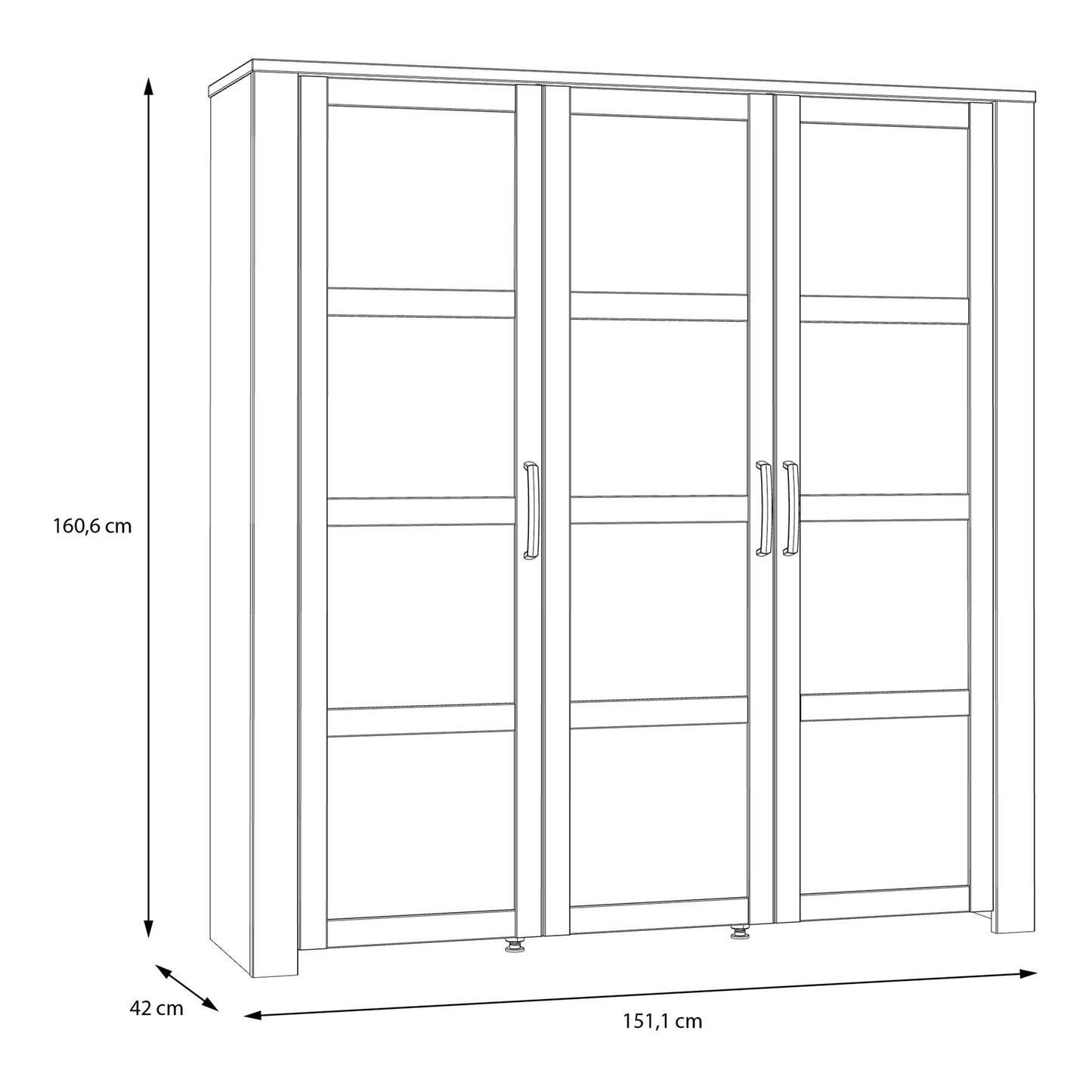 Bramblecroft Grey and Natural Oak Wood Large Display Cabinet 3 Door