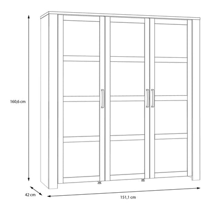 Bramblecroft Grey and Natural Oak Wood Large Display Cabinet 3 Door