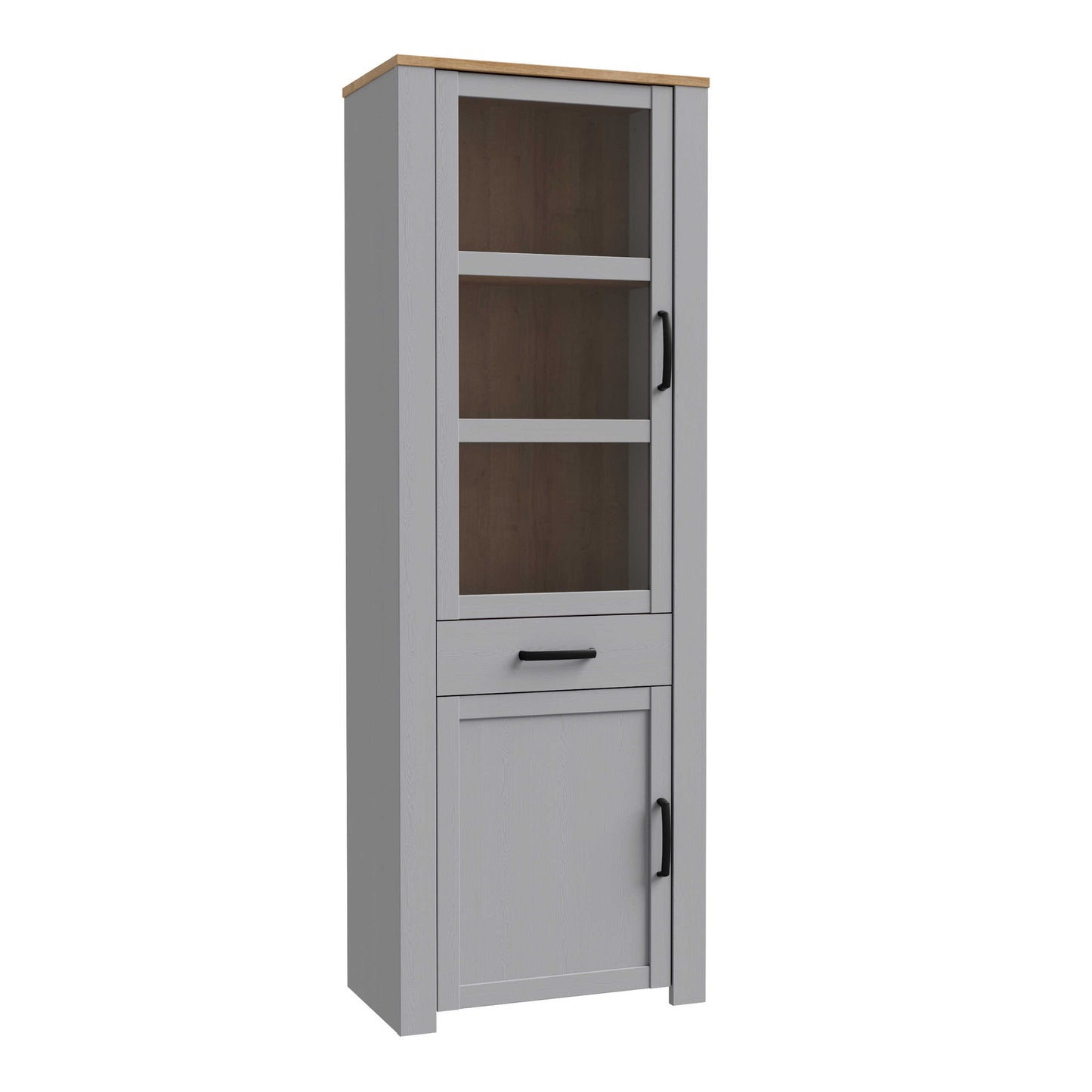 Bramblecroft Grey and Natural Oak Wood Display Cabinet Door 1 Drawer Narrow