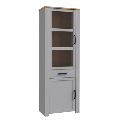 Bramblecroft Grey and Natural Oak Wood Display Cabinet Door 1 Drawer Narrow