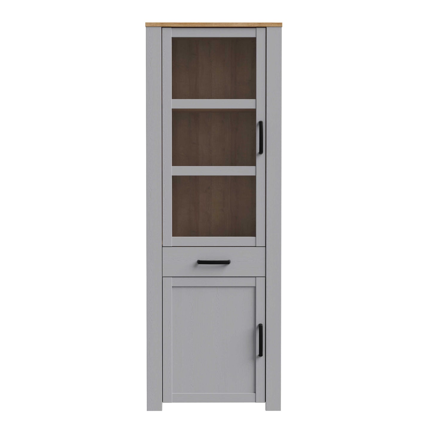 Bramblecroft Grey and Natural Oak Wood Display Cabinet Door 1 Drawer Narrow