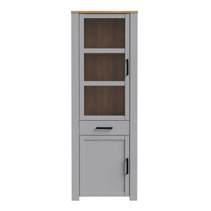 Bramblecroft Grey and Natural Oak Wood Display Cabinet Door 1 Drawer Narrow