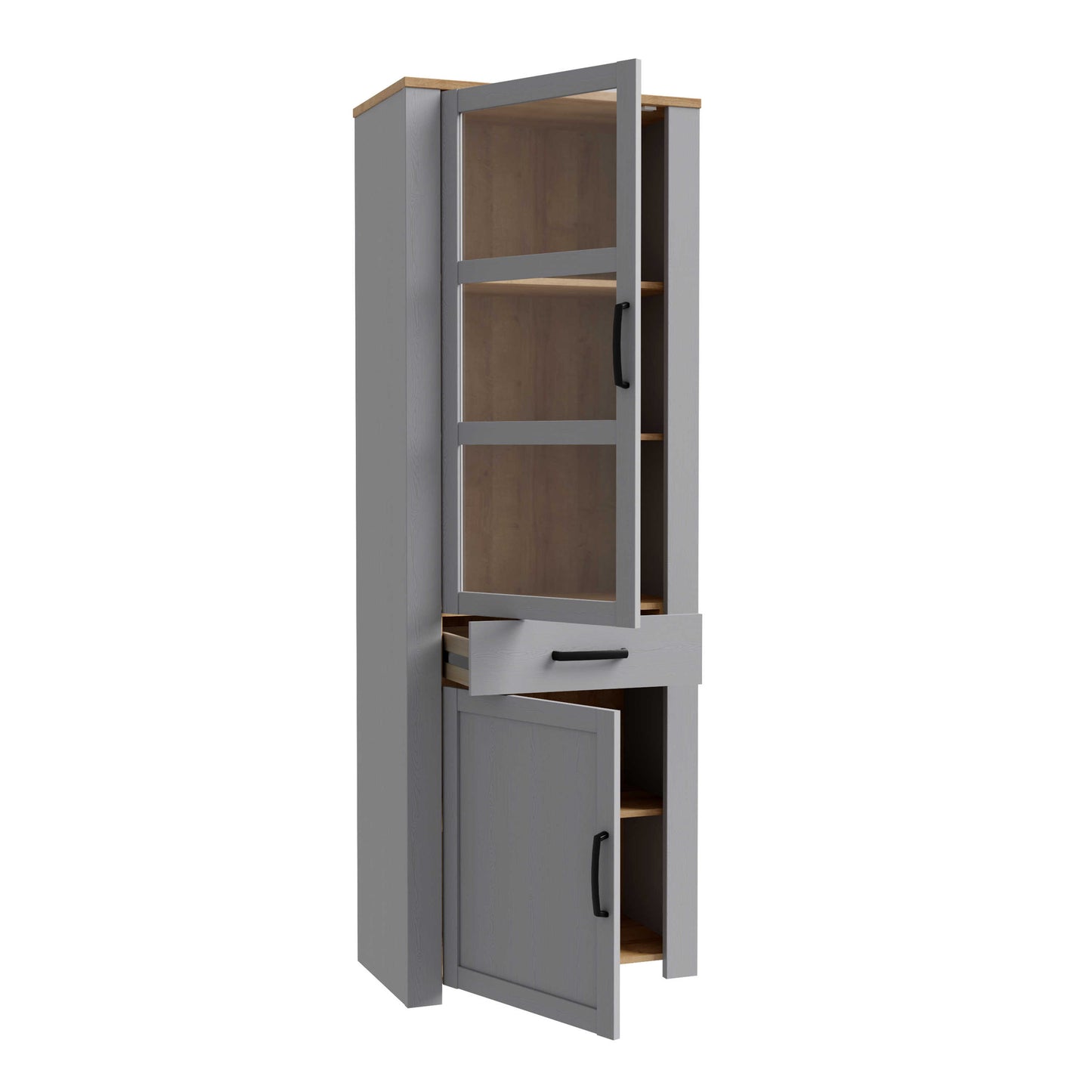 Bramblecroft Grey and Natural Oak Wood Display Cabinet Door 1 Drawer Narrow