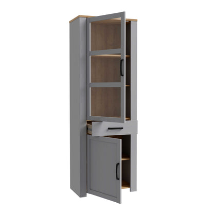 Bramblecroft Grey and Natural Oak Wood Display Cabinet Door 1 Drawer Narrow