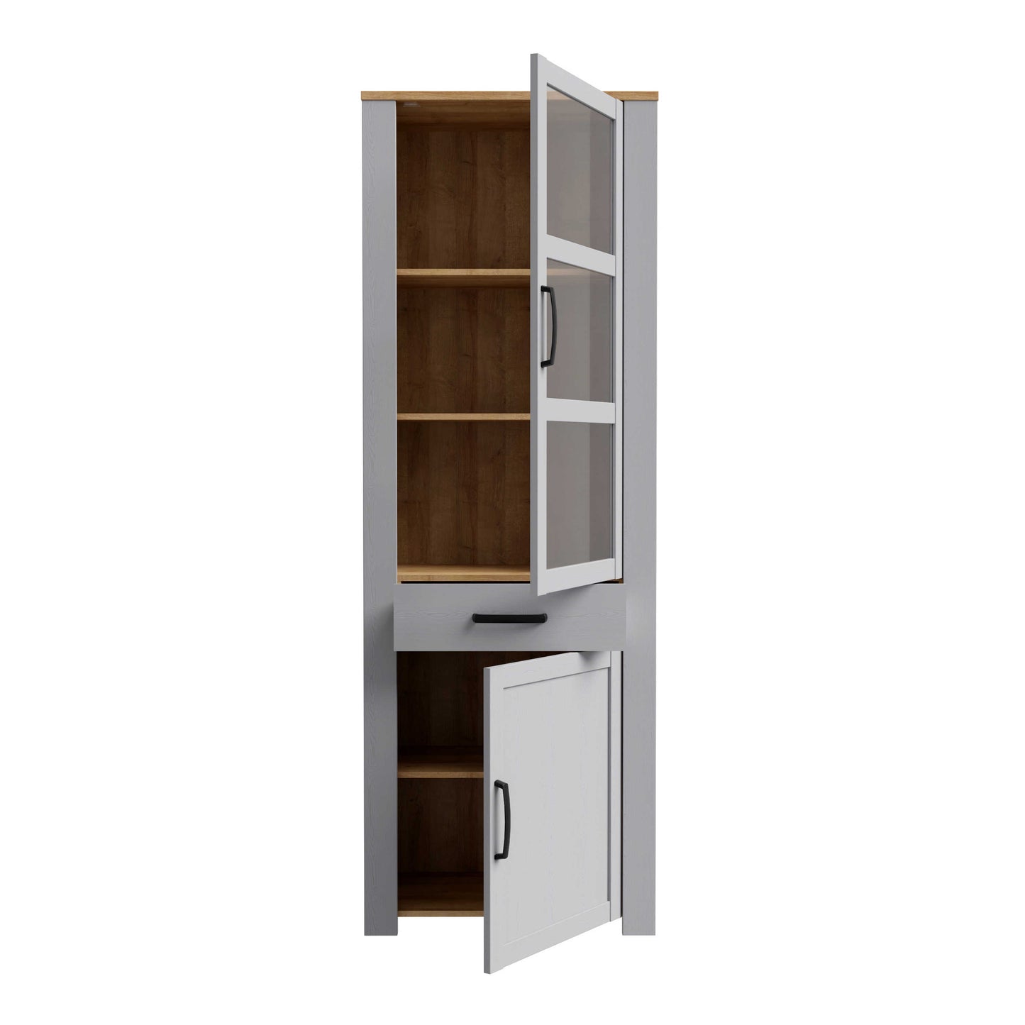 Bramblecroft Grey and Natural Oak Wood Display Cabinet Door 1 Drawer Narrow